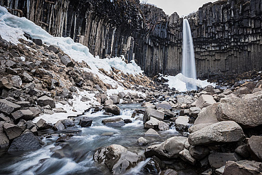 史瓦提瀑布,瀑布,黑色,河,玄武岩,柱子,斯卡夫塔菲尔国家公园,南方,区域,冰岛,欧洲