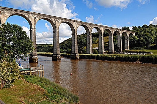 铁路,高架桥,河,拱,建造,康沃尔,英格兰,英国,欧洲