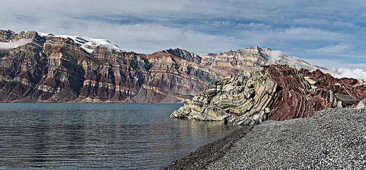 石头,海滩,色彩,地层,海洋,沉淀物,峡湾,东北方,格陵兰,国家公园,北美