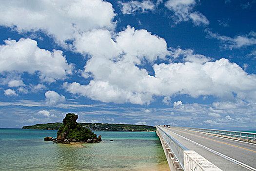 道路,桥,海洋,冲绳,日本,亚洲