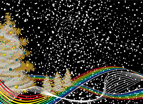 圣诞节,彩虹,背景,雪花,落下,夜晚,天空