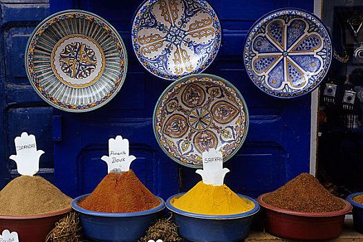 摩洛哥,苏维拉,调味品,彩色,盘子