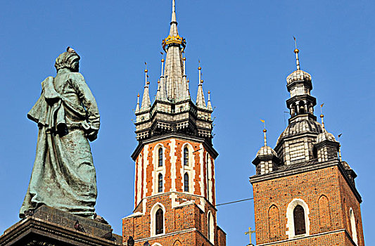 特写,塔,大教堂,亚当,纪念建筑,市场,广场,克拉科夫,克拉科,波兰,欧洲