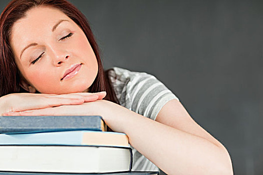 年轻,学生,睡觉,书本