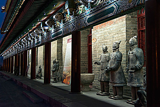 雕塑,光亮,墙壁,建筑,夜晚,古城,西安,陕西,中国