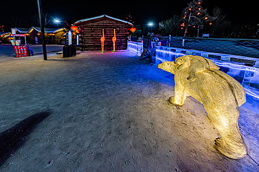 中国长春世界雕塑公园冰雪乐园夜景