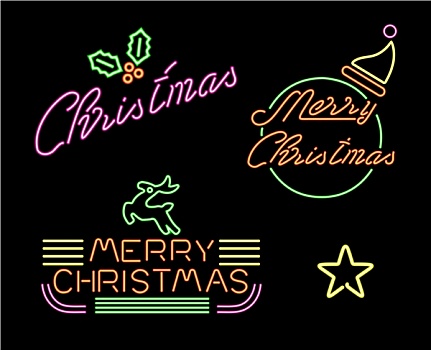 圣诞快乐,复古,霓虹灯,标识,标签