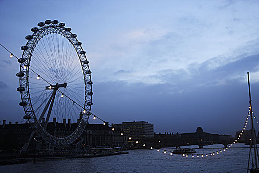 英国,伦敦,伦敦眼,巨大,轮子,泰晤士河,黎明