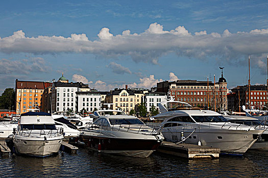 芬兰,赫尔辛基,北方,港口,水岸,建筑,停泊,摩托艇,码头