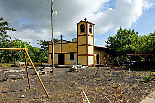 破损,操场,正面,教堂,尼加拉瓜,中美洲