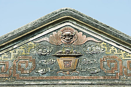 中国寺庙,装饰,屋顶,线条,特写