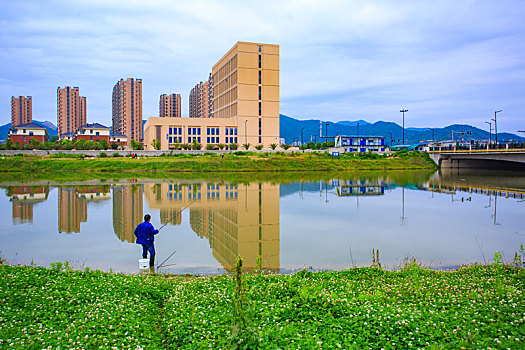 宁海,天明湖,湖,水,城市,建筑,天空,高楼