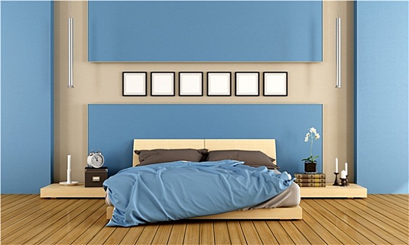 现代,蓝色,卧室
