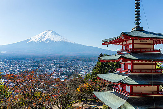 山,富士山,红色,塔