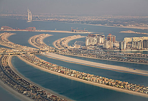 阿联酋,迪拜,俯视,手掌,人造,岛屿,形状,棕榈叶,帆船酒店,背景
