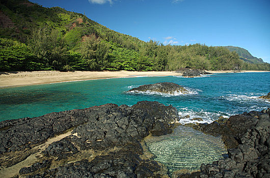 夏威夷,考艾岛,北岸,海耶纳,潮汐池,岩石,区域,小,海滩