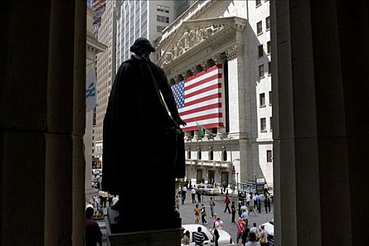 乔治华盛顿纪念碑,正面,联邦,风景,纽约股票交易所,华尔街,金融区,曼哈顿,纽约,美国