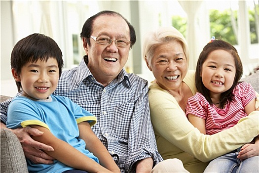 头像,中国人,祖父母,孙辈,放松,在家,一起