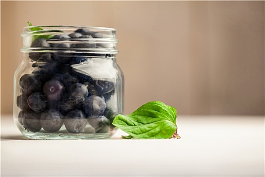 玻璃,罐,新鲜,蓝莓