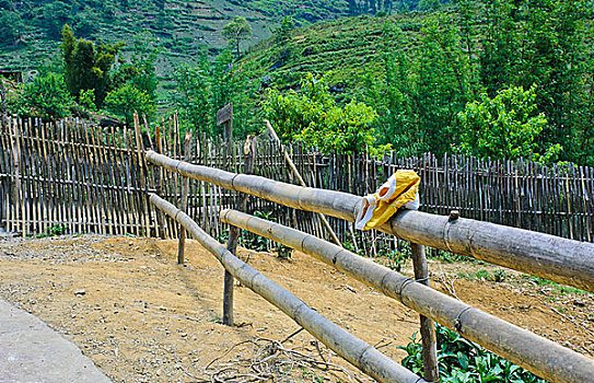 竹子,栅栏,山,背景