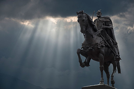 骑马雕像,阴天,地拉那,阿尔巴尼亚,欧洲