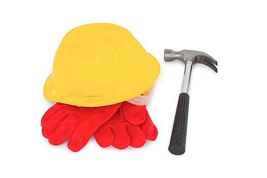 黄色,安全帽,防护手套,锤子