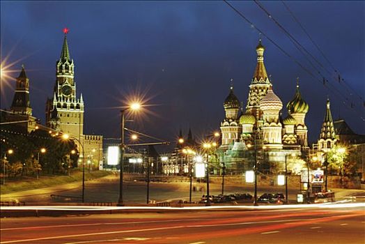 莫斯科,俄罗斯,克里姆林宫,墙壁,涅瓦河,黎明,交通,高峰时间,亮光,条纹