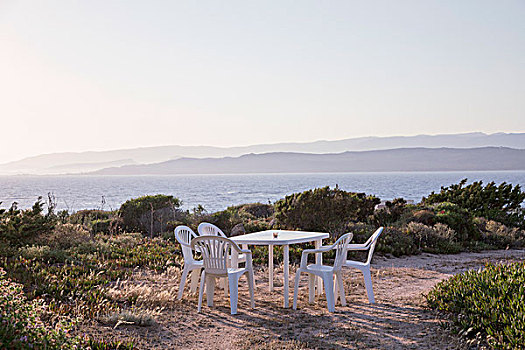 椅子,桌子,海滩,蓝天