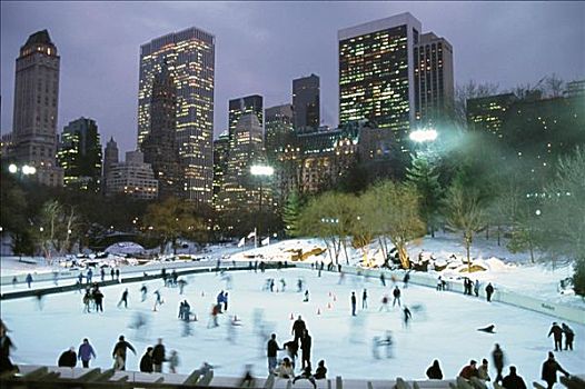 滑冰,中央公园,夜晚,纽约