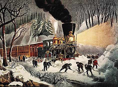 美洲,铁路,场景,雪,捆绑,板画