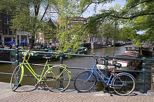 两个,自行车,桥,阿姆斯特丹,荷兰