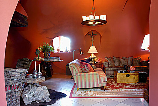 客厅,罗马式,房子,沙发,组合,仰视,锻铁,吊灯