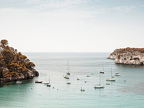 俯视图,船,海洋,米诺卡岛,西班牙