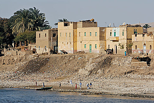 乡村,堤岸,尼罗河,路克索神庙,尼罗河流域,埃及,非洲