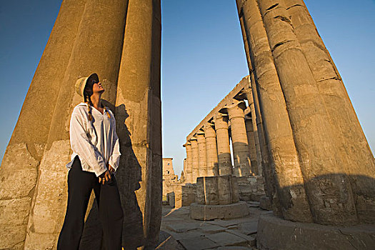 女人,游客,寺庙,路克索神庙,埃及