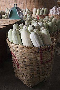 南瓜,竹篮,中央市场,曼谷,泰国