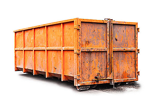 大,金属,橙色,垃圾,货箱,隔绝,白色背景