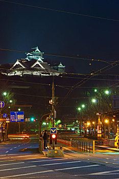 熊本,城堡,电车站,街道,日本