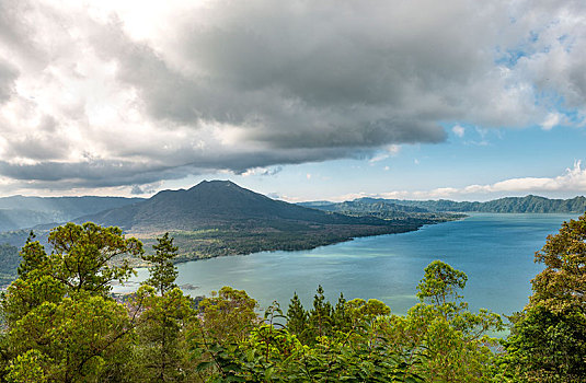 风景,湖,巴图尔,火山,攀升,巴厘岛,印度尼西亚,亚洲