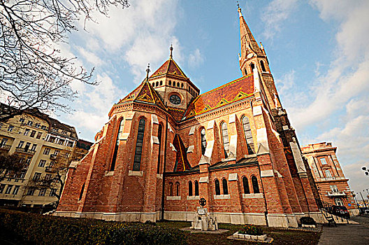 砖,教堂,布达佩斯,匈牙利