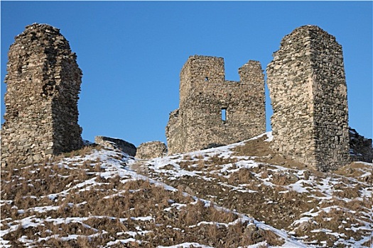 遗址,古老,石头,城堡,冬天