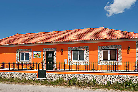 房子,涂绘,橙色,葡萄牙