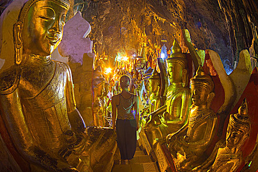 金色,佛像,宾德雅,洞穴,缅甸