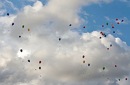 彩色,气球,飞,空中
