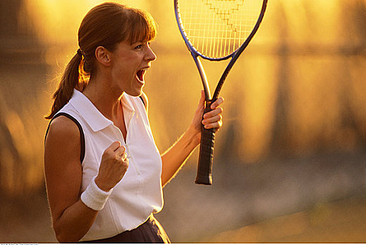 女人,玩,网球