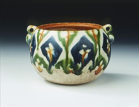 陶器,罐,花,几何,图案,唐代,瓷器,早,八世纪,艺术家,未知