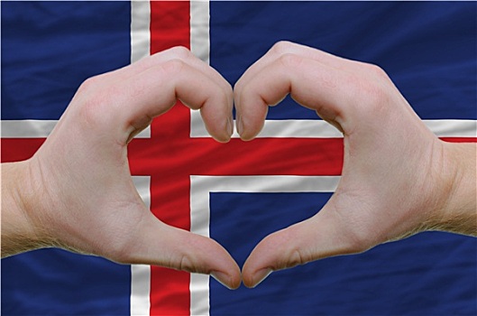 心形,喜爱,手势,展示,上方,旗帜,冰岛,背影