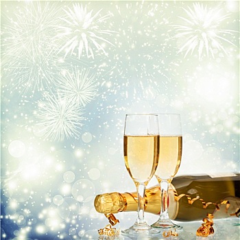 庆贺,新年,香槟,烟花