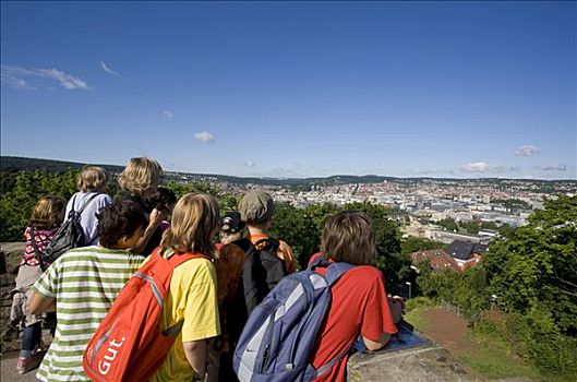 孩子,学童,班级,瞭望点,全景,斯图加特,巴登符腾堡,德国
