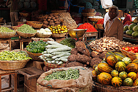 菜摊,市场,迈索尔,印度南部,印度,南亚,亚洲